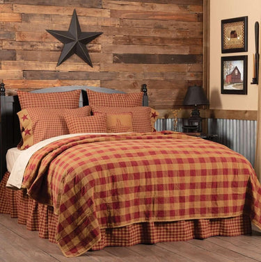 Burgundy Check Quilt Coverlet VHC Brands - The Fox Decor